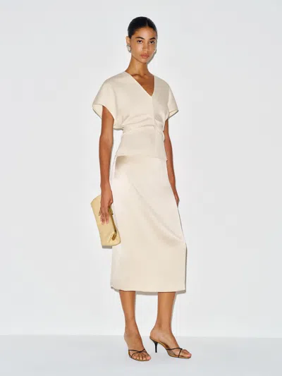 Reformation Jupe Midi En Soie Taille Basse Helen Ivoire 34