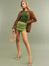 Reformation Mia Low Waist Linen Skort In Vert