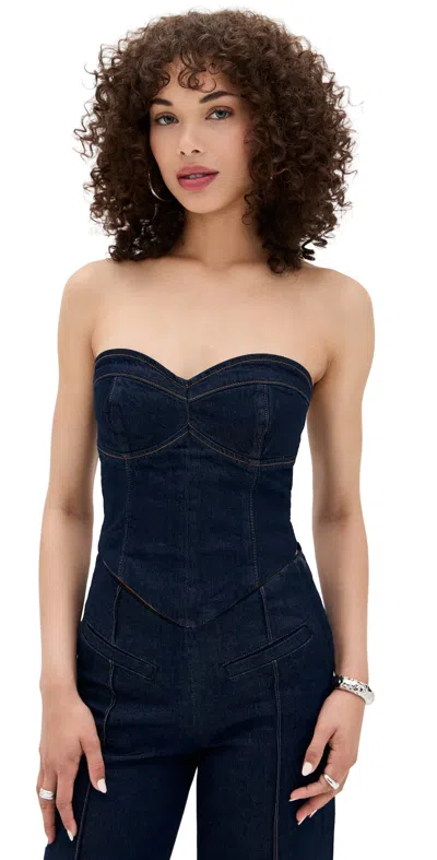 Reformation Kamila Denim Top Seneca In Brown