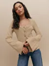 Reformation Karina Regenerative Wool Scoop Neck Cardigan In Linen