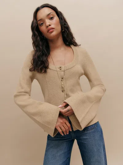 Reformation Karina Regenerative Wool Scoop Neck Cardigan In Linen