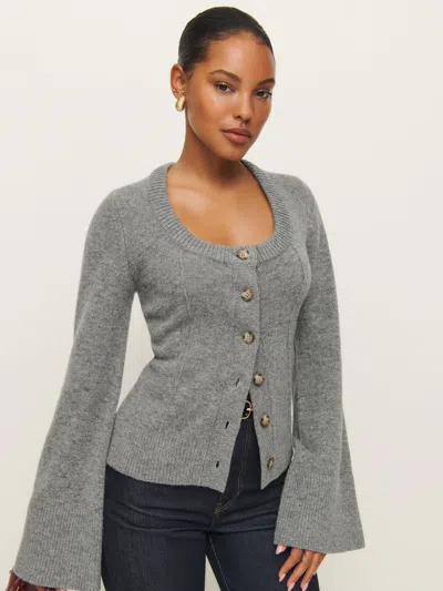 Reformation Karina Regenerative Wool Scoop Neck Cardigan In Mid Grey