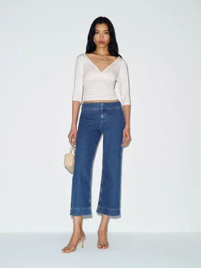 Reformation Jean Droit Court À Taille Basse Kat Bleu 23 In Blue