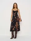 Reformation Katara Floral Georgette Midi Dress In Black