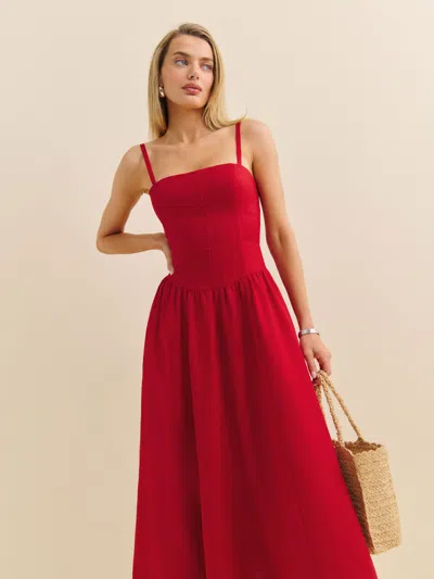 Reformation Katarin Linen Dress In Lipstick
