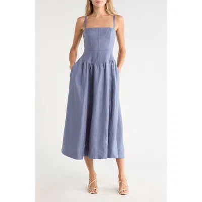 Reformation Katarin Linen Midi Dress In Cornflower