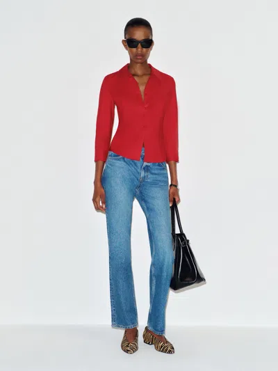 Reformation Katherine Poplin Shirt Red 0
