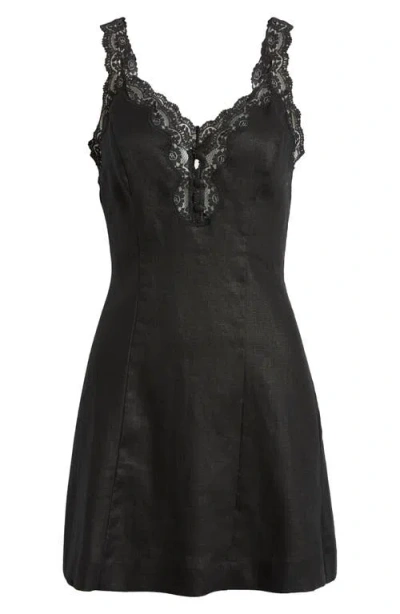 Reformation Kaya Lace Sleeveless Linen Minidress In Black