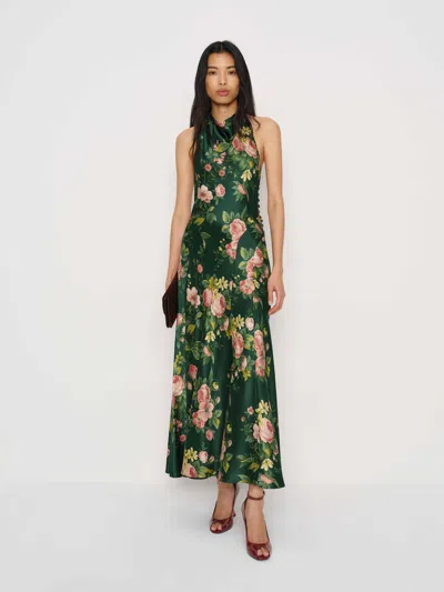 Reformation Kaylah Silk Dress In Green