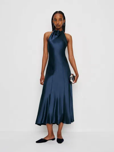 Reformation Kaylah Silk Dress In Blue