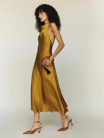 Reformation Kaylah Silk Dress In Yellow