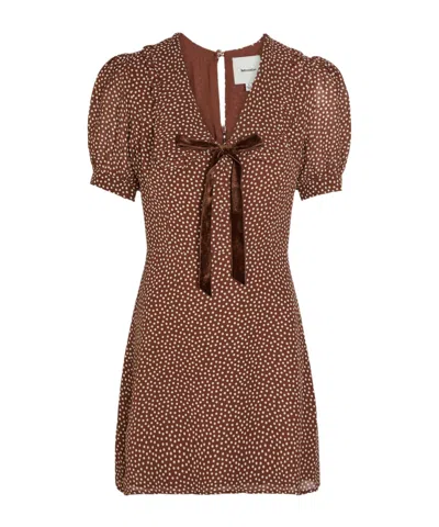 Reformation Kaylia Polka-dot Appliquéd Chiffon Mini Dress In Brown