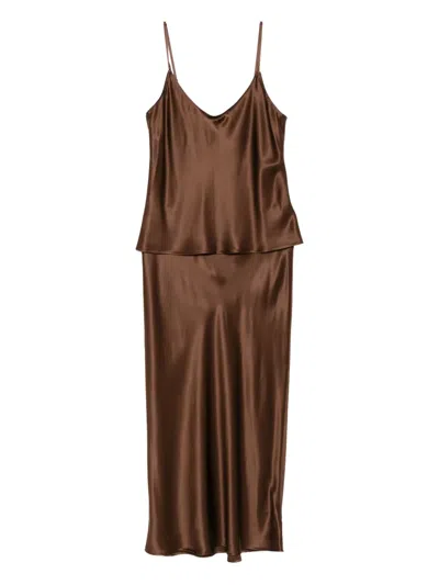 Reformation Kelsey Silk Two Piece Set In Brown