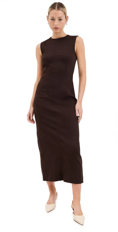 Reformation Kendi Denim Midi Dress In Mole