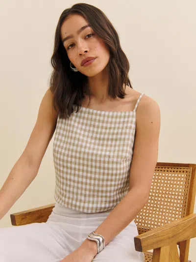 Reformation Kerri Linen Top In Dunes Check