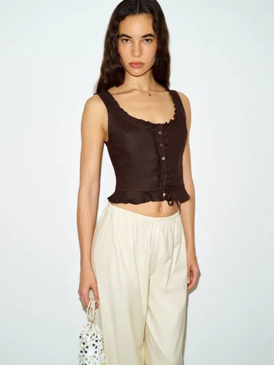 Reformation Kiera Linen Top Brown 10