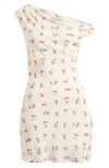 Reformation Kristine Cherry Print One-shoulder Minidress