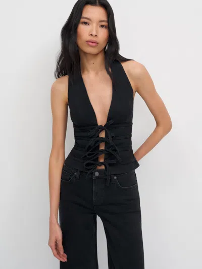 Reformation Kyleigh Denim Halter Top Black 14