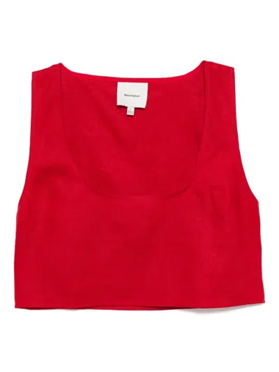 Reformation Kylie Linen Top In Red