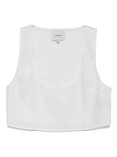 Reformation Kylie Linen Top In White