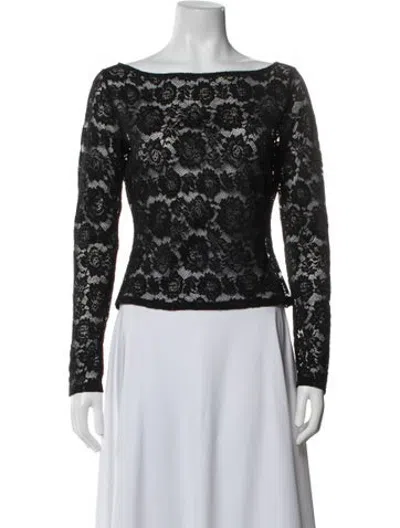 Pre-owned Reformation Lace Pattern Bateau Neckline Blouse In Black