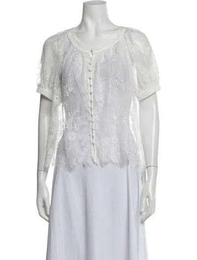 Pre-owned Reformation Lace Pattern Crew Neck Blouse W/ Tags In White