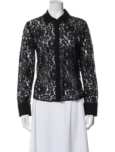 Pre-owned Reformation Lace Pattern Long Sleeve Blouse In Black