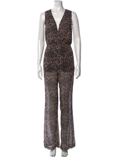 Pre-owned Reformation Lace Pattern V-neck Jumpsuit In Brown