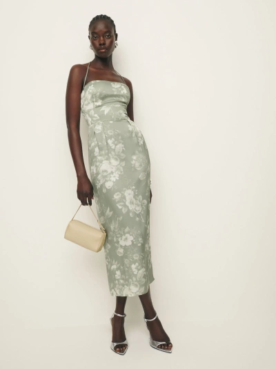 christina aguilera green dress in burlesque Reformation Hensley Artichoke Satin Sweetheart Neck Maxi Dress – The Closet  New York main image 0