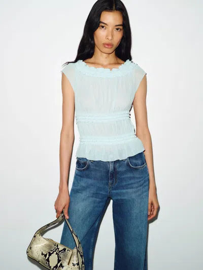 Reformation Laken Knit Top Light Blue Xs In White