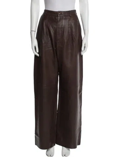 Pre-owned Reformation Lamb Leather Wide Leg Pants In Brown