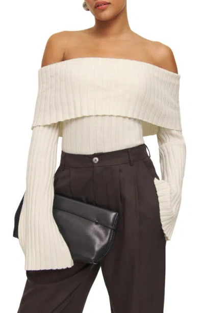 REFORMATION REFORMATION LANA FOLDOVER OFF THE SHOULDER RECYCLED CASHMERE & WOOL BLEND SWEATER