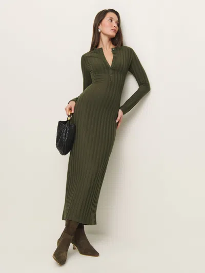 Reformation Lani Knit Dress In Dark Olive