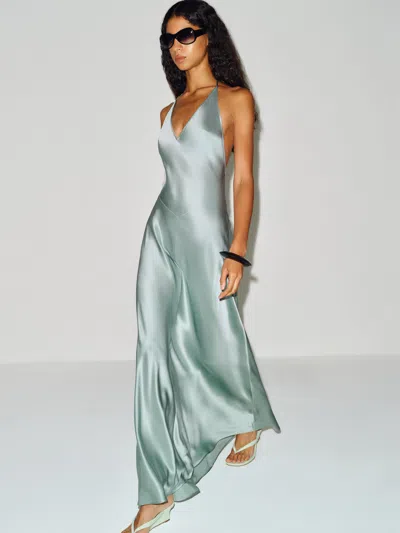 Reformation Lara Silk Dress En Soie Bleu L In Blue