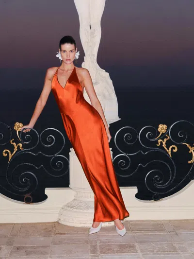 Reformation Lara Silk Dress Red Large In Orange
