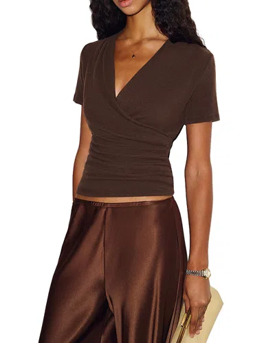 Reformation Larah Surplice Neck Knit Top In Brown