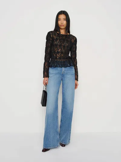 Reformation Laramie Knit Top Black Lace Xs