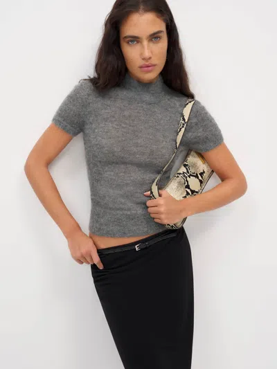 Reformation Laurel Sheer Alpaca Mock Neck Grey Xs In Metallic