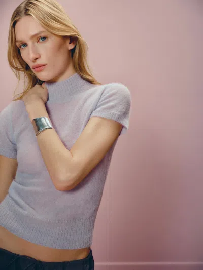 Reformation Laurel Sheer Alpaca Mock Neck Purple Small In Gray