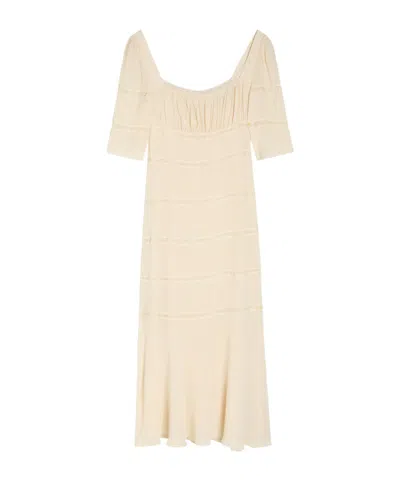Reformation Laverna Lace-trim Chiffon Midi Dress In Neutral