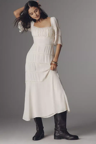 Reformation Laverna Smocked Bell-sleeve Midi Dress In White