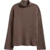 Reformation Lawson Oversize Cashmere Rib Turtleneck Sweater In Walnut