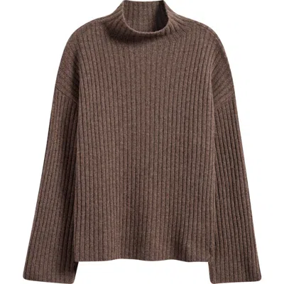 Reformation Lawson Oversize Cashmere Rib Turtleneck Sweater In Walnut