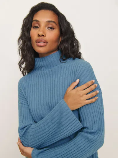 Reformation Lawson Oversized Cashmere Turtleneck In Bluebell
