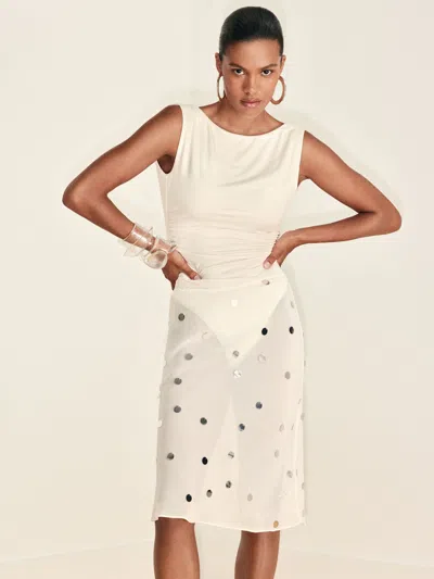 Reformation Layla Knee Length Skirt Ivory Embellished 12 In White