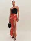 Reformation Layla Satin Skirt With Slit In Orange