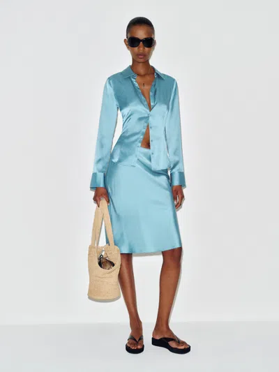 Reformation Layla Silk Knee Length Skirt Blue 0