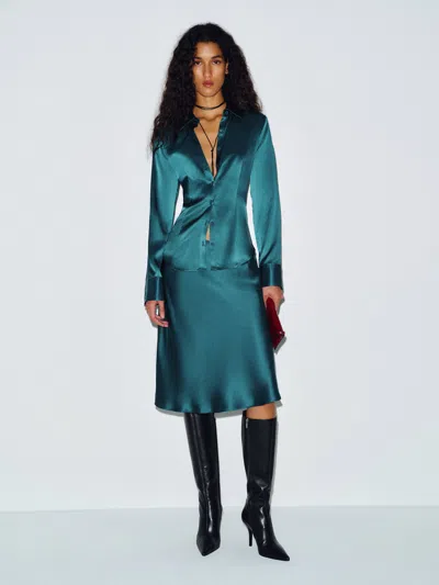 Reformation Layla Silk Knee Length Skirt Green 0