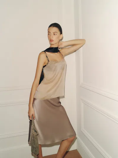 Reformation Layla Silk Knee Length Skirt Natural 0 In Neutral