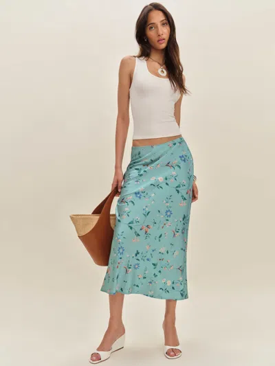 Reformation Layla Silk Skirt In Blue